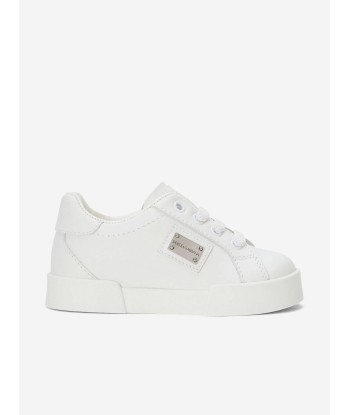 Dolce & Gabbana Boys Leather Portofino Trainers in White solde