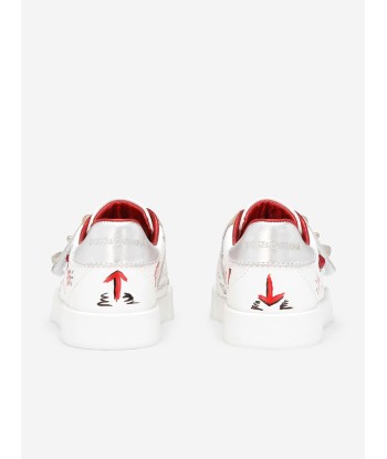 Dolce & Gabbana Girls Leather Tulip Trainers in White pas chere