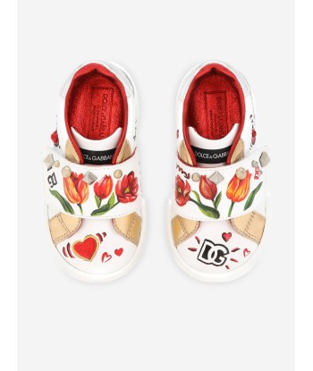 Dolce & Gabbana Girls Leather Tulip Trainers in White pas chere