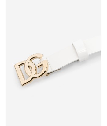 Dolce & Gabbana Girls Leather Logo Belt in White vente chaude votre 