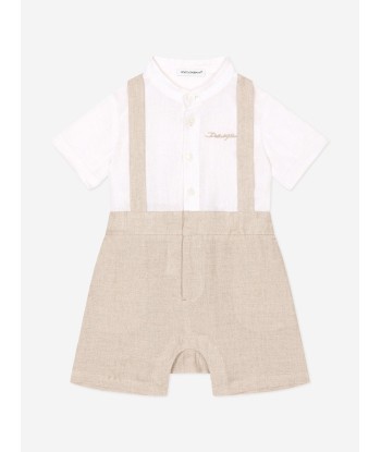 Dolce & Gabbana Baby Boys Linen Romper in Beige pas cheres