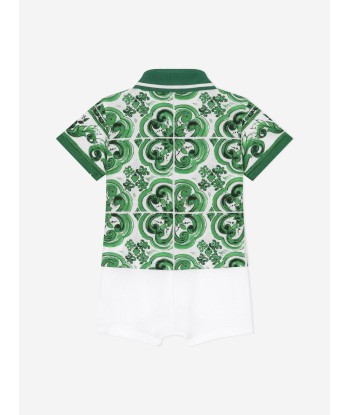 Dolce & Gabbana Baby Boys Maiolica Print Romper in Green Fin de série