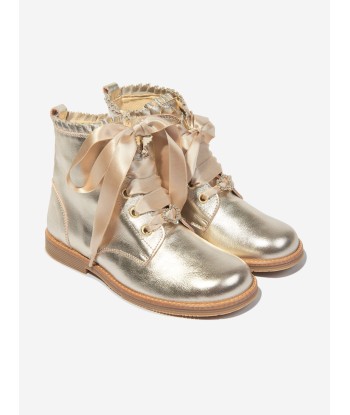 Andanines Girls Leather Lace Up Boots in Gold en ligne des produits 