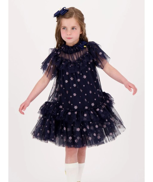 Angels Face Girls Georgette Glitter Star Dress in Navy prix