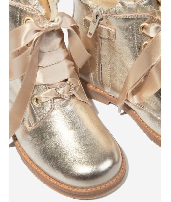 Andanines Girls Leather Lace Up Boots in Gold en ligne des produits 