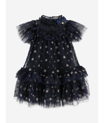 Angels Face Girls Georgette Glitter Star Dress in Navy prix