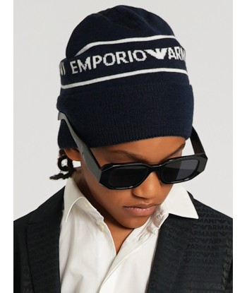 Emporio Armani Boys Logo Beanie Hat in Navy JUSQU'A -70%! 