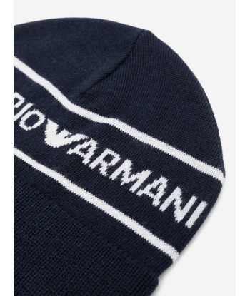 Emporio Armani Boys Logo Beanie Hat in Navy JUSQU'A -70%! 