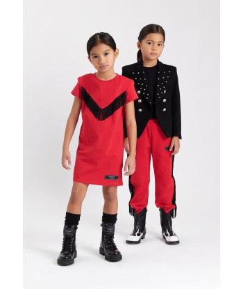 Balmain Girls Fringed Jersey Dress in Red pas cheres