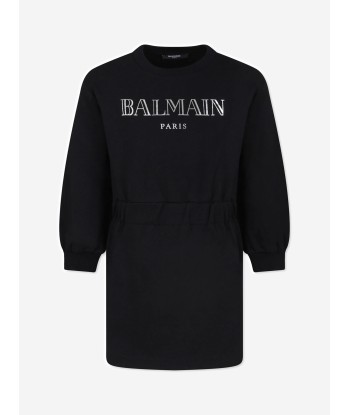 Balmain Girls Logo Sweater Dress in Black Livraison rapide