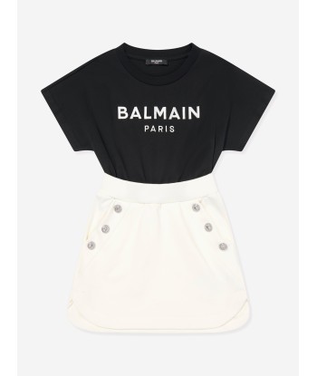 Balmain Girls Logo Cotton Jersey Dress in Black brillant des détails fins