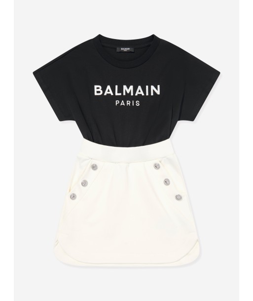 Balmain Girls Logo Cotton Jersey Dress in Black brillant des détails fins