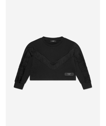 Balmain Girls Fringed Sweatshirt in Black de France