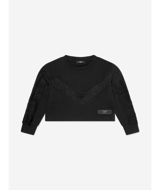 Balmain Girls Fringed Sweatshirt in Black de France