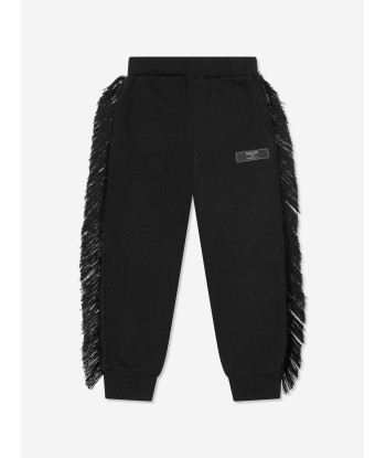 Balmain Girls Fringed Logo Joggers in Black Les êtres humains sont 