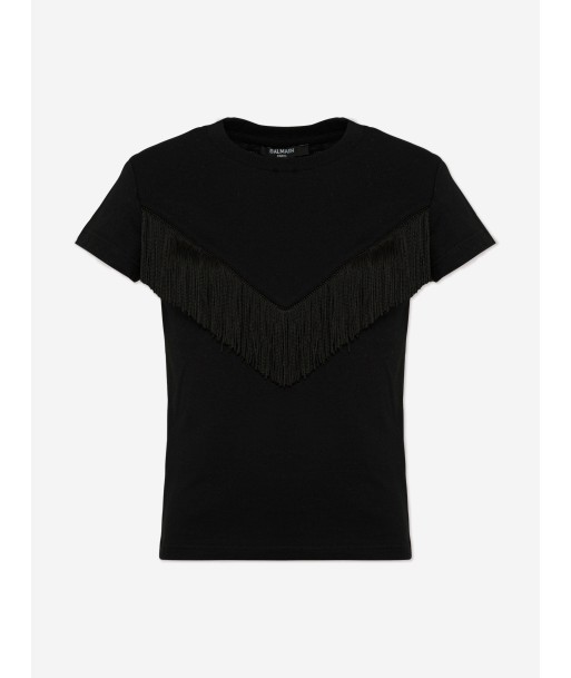 Balmain Girls Fringed T-Shirt in Black outlet