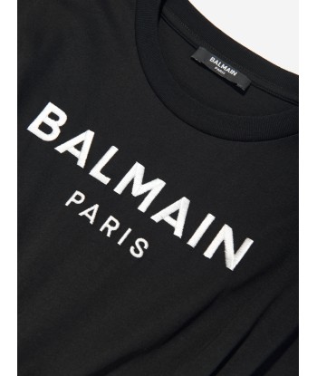 Balmain Girls Logo Cotton Jersey Dress in Black brillant des détails fins