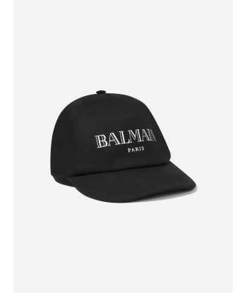 Balmain Kids Paris Logo Cap in Black en linge