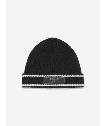 Balmain Kids Knitted Beanie Hat in Black le des métaux précieux