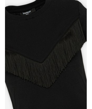 Balmain Girls Fringed T-Shirt in Black outlet