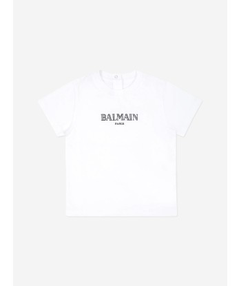 Balmain Baby Paris Logo T-Shirt in White Vous souhaitez 