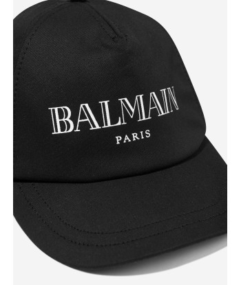 Balmain Kids Paris Logo Cap in Black en linge