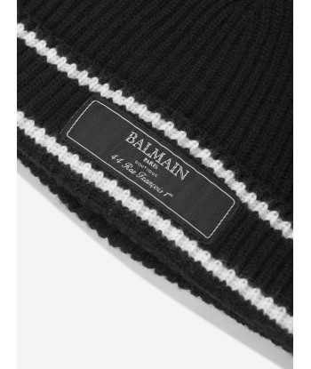 Balmain Kids Knitted Beanie Hat in Black le des métaux précieux