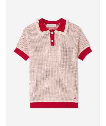 Bonpoint Girls Knitted Frynja Polo Shirt in Red de votre