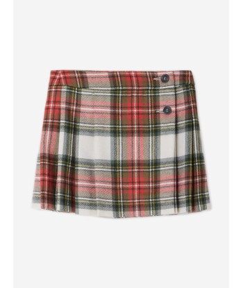 Bonpoint Girls Talissa Tartan Wool Skirt in Red de pas cher