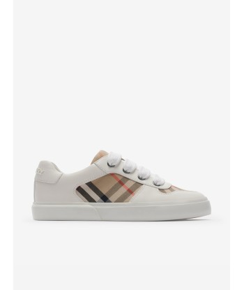 Burberry Kids Noah Check Strap Trainers in White les muscles