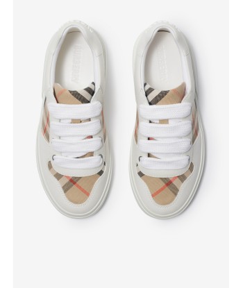 Burberry Kids Noah Check Strap Trainers in White les muscles