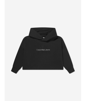 Calvin Klein Girls Glitter Monogram Hoodie in Black de l' environnement