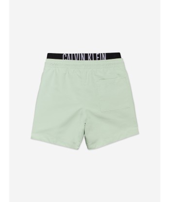 Calvin Klein Boys Medium Double Waistband Swim Shorts in Green Pour