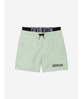 Calvin Klein Boys Medium Double Waistband Swim Shorts in Green Pour