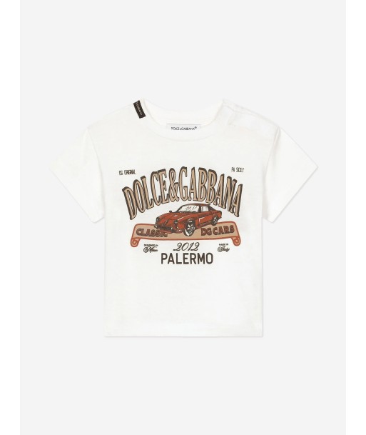 Dolce & Gabbana Baby Boys Car Logo T-Shirt in White Les magasins à Paris et en Île-de-France