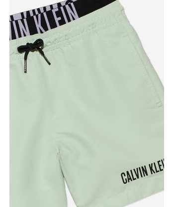 Calvin Klein Boys Medium Double Waistband Swim Shorts in Green Pour