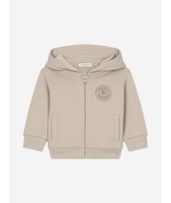 Dolce & Gabbana Baby Boys Logo Stamp Zip Up Top in Beige français