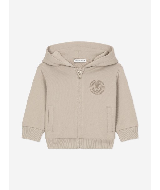 Dolce & Gabbana Baby Boys Logo Stamp Zip Up Top in Beige français