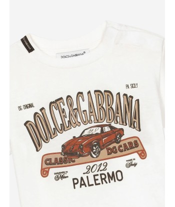 Dolce & Gabbana Baby Boys Car Logo T-Shirt in White Les magasins à Paris et en Île-de-France