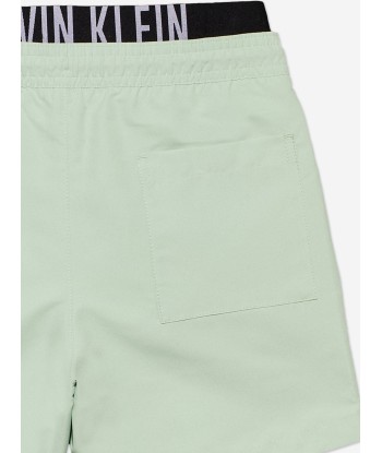 Calvin Klein Boys Medium Double Waistband Swim Shorts in Green Pour