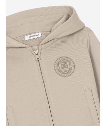 Dolce & Gabbana Baby Boys Logo Stamp Zip Up Top in Beige français