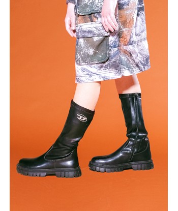 Diesel Girls Leather Logo Boots in Black en ligne