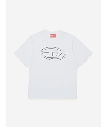 Diesel Boys Oval D Logo T-Shirt in White en ligne