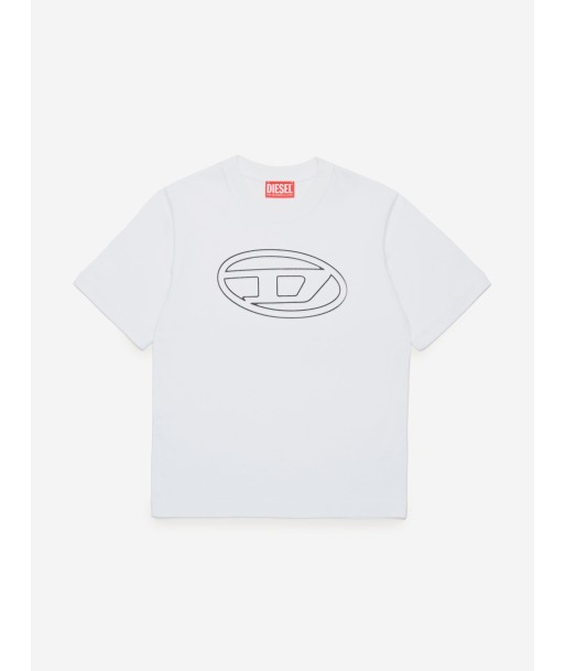 Diesel Boys Oval D Logo T-Shirt in White en ligne