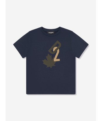 Dsquared2 Kids Maple Leaf Logo T-Shirt in Navy de votre