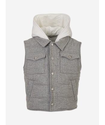 Eleventy Boys Hooded Gilet in Grey outlet