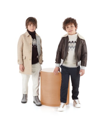 Eleventy Boys Leather Aviator Jacket in Brown basket pas cher