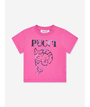 Pucci Baby Girls Logo Print T-Shirt in Pink Par le système avancé 