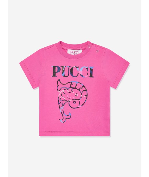 Pucci Baby Girls Logo Print T-Shirt in Pink Par le système avancé 