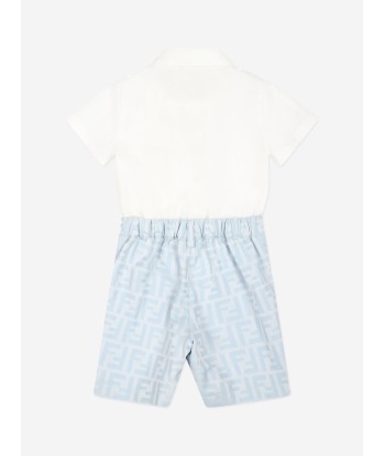 Fendi Baby Boys FF Jacquard Romper in Blue hantent personnes